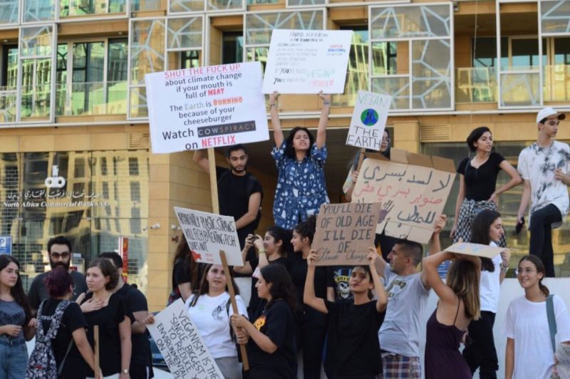 Vegans and protesters come together to march in Beirut demanding action on climate change
