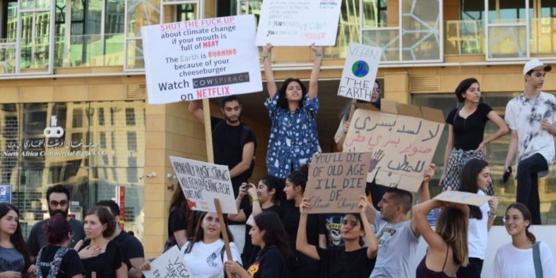 Vegans and protesters come together to march in Beirut demanding action on climate change